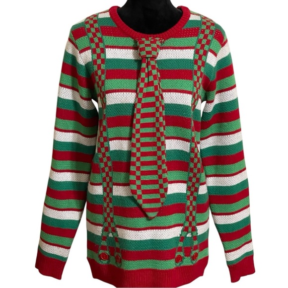 FESTIVE UGLY CHRISTMAS SWEATER TIE & SUSPENDERS SZ SM - Picture 2 of 12